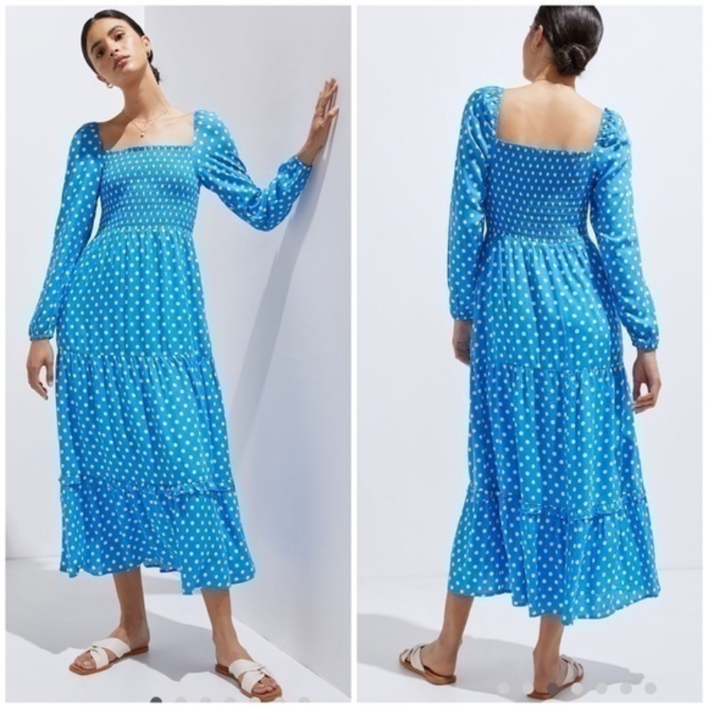 💋Anthropologie Dolan polka dots light blue maxi dress size S - Picture 1 of 16